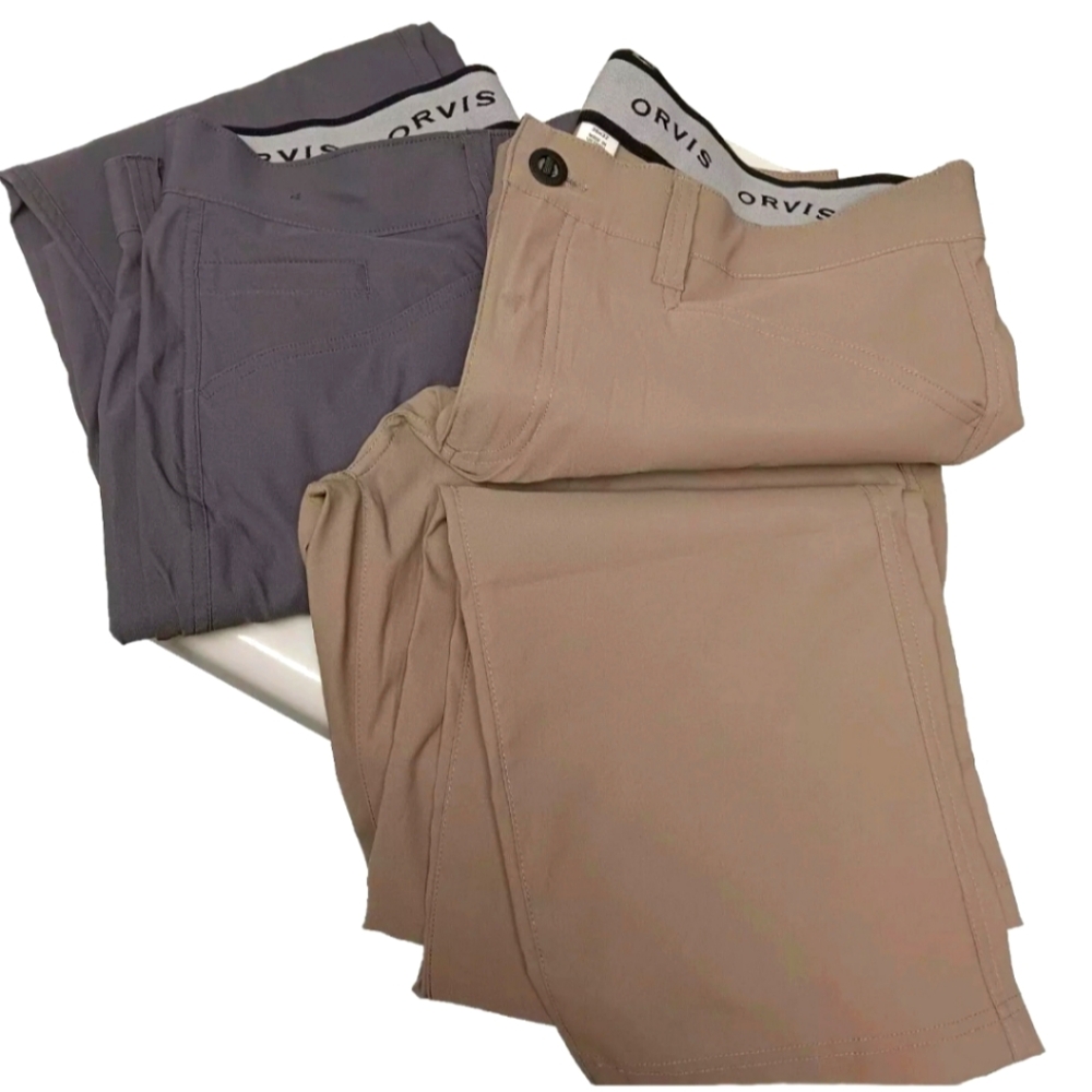 Lot Of 2 Orvis Performance Tech Hiking Golf Stretch Pants Men's 36x32 Gray/Tan